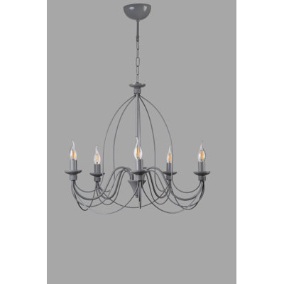 Lustre gris élégant, structure en métal, diamètre 21,3 po x 21,3 po | Hauteur réglable jusqu'à 35,4 pouces | 5 x douilles E14 de 40 W maximum (ampoules non incluses) | Parfait pour la salle à manger, le salon, la décoration intérieure élégante, classé IP20