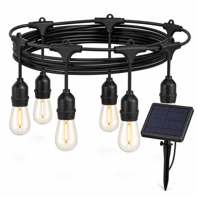 48ft 15-Bulb Solar-Powered Outdoor Standard String Lights Warm White Glow, Shatterproof, Dusk to Dawn On/Off
