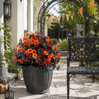 Piquet pour arbre à fleurs artificielles d'automne, mélange de fleurs orange, rouge et bleu, pour la décoration extérieure du jardin et des récoltes d'automne.