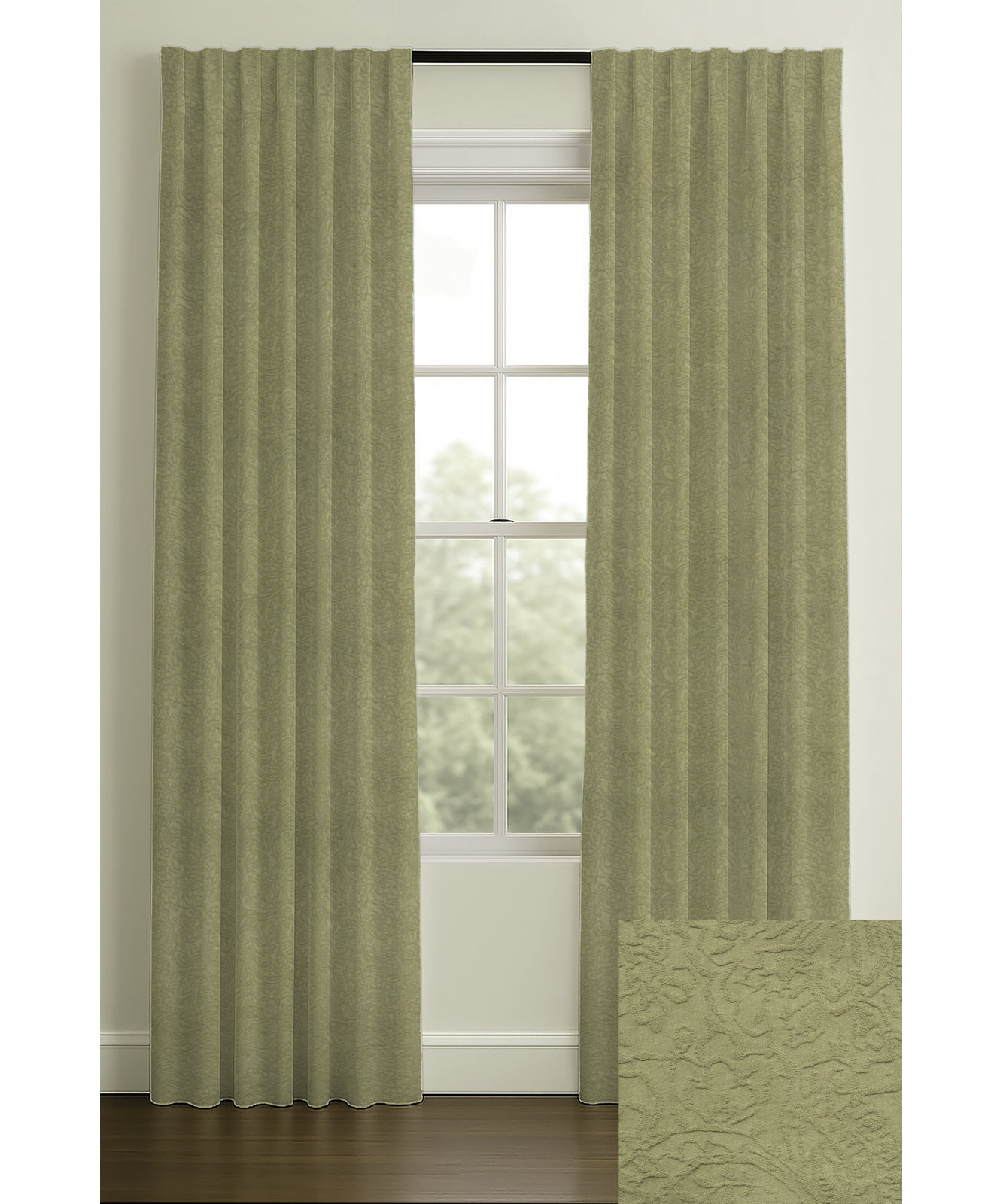 Myers Double-Lined Cotton Matelasse Curtain, 50" W x 120" L, Green