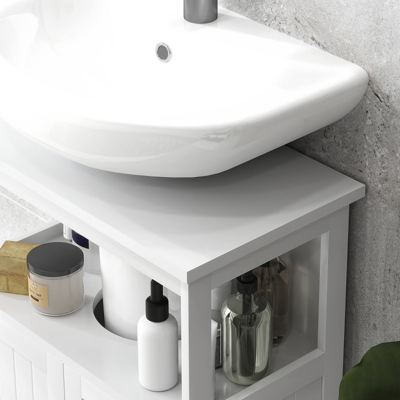 Pedestal Under Sink Storage Cabinet with Double Doors 60*30*60 cm Engineered Wood 1 Piece Bathroom Vanity Base White with Open Shelf