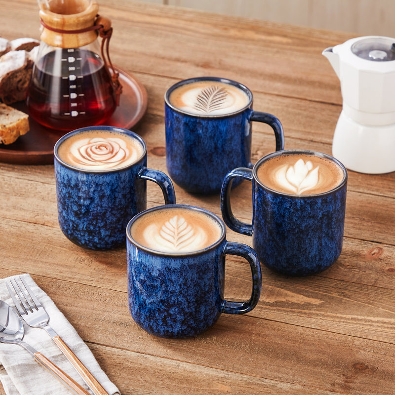 Stoneware Coffee Cup, Blue, Set of 4, 480ml