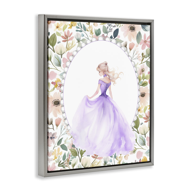 Mauve princesse avec cadre flottant à bordure perlée, design par Christine Simpson Art, H 31 po x l 25 po