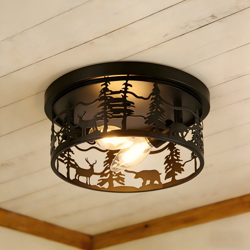 Plafonnier encastré 2 lumières rustique noir, Noir mat