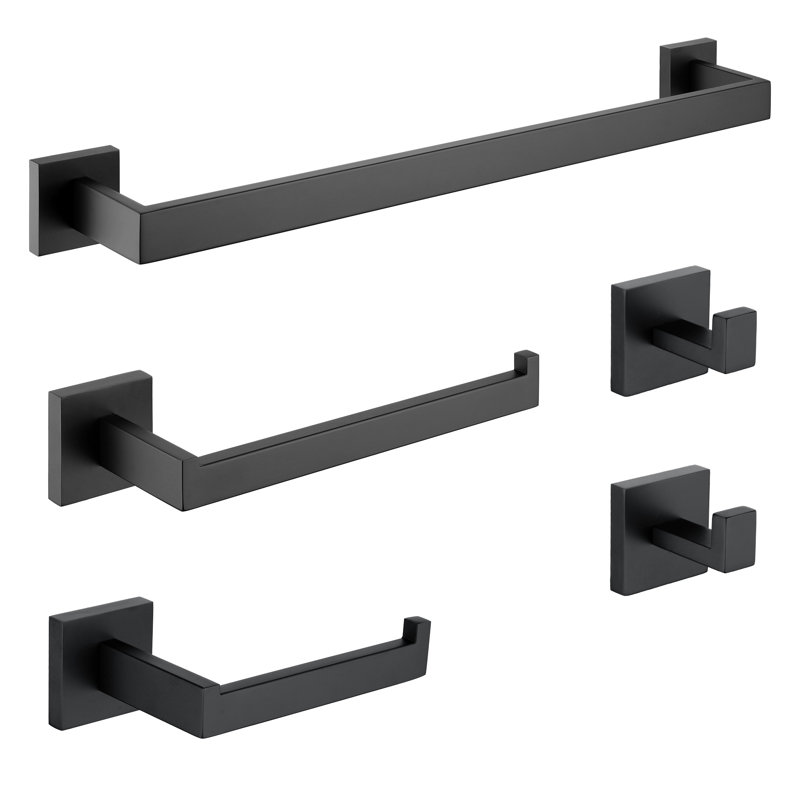 ANZZI 5-Piece Matte Black Bathroom Accessories Set, Matte Black