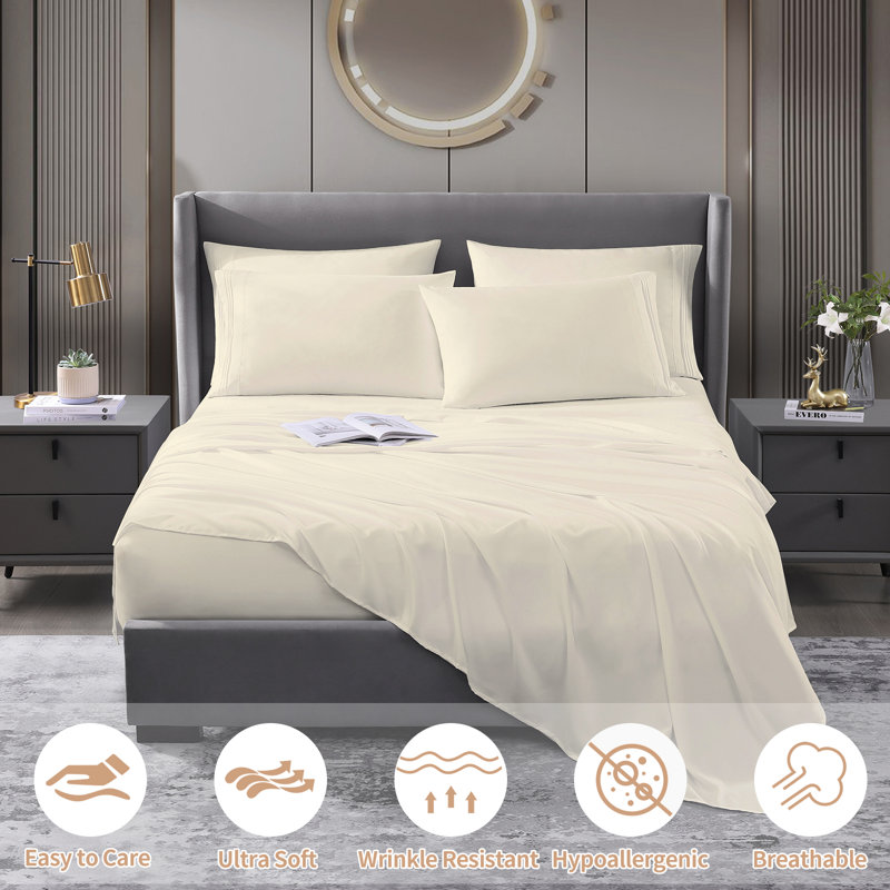 Ensemble de literie pour grand lit en microfibre à séchage rapide Six pièces, Beige