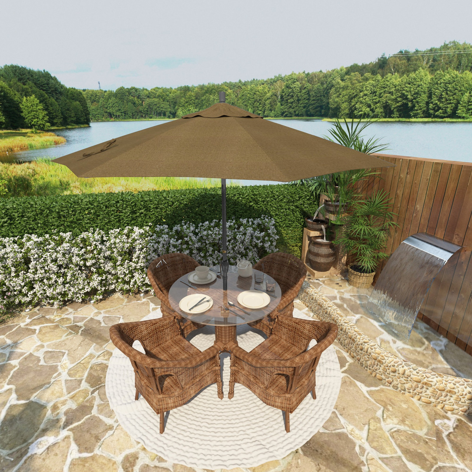 Lexia 90'' Sunbrella® Outdoor Umbrella, Sesame Sunbrella® Linen