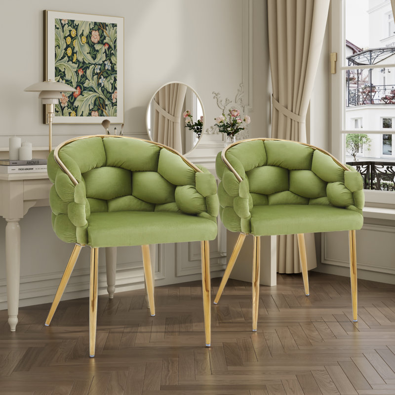Ensemble de 2 fauteuils d'appoint faits à la main de luxe avec pieds dorés, fauteuil en velours moderne pour le salon et la chambre à coucher, vert
