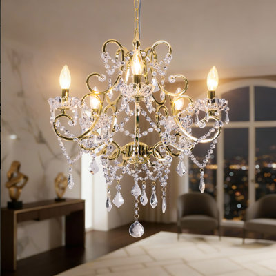 Tomball 5 - Light 22"W Candle Style Classic/Traditional Chandelier with Crystal Accents & Black Metal for Dining Room or Living Room
