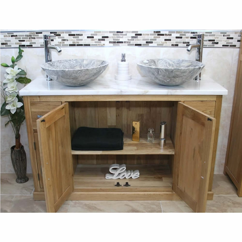 Delao 1230mm Double Bathroom Vanity with Vessel Stone Basin, Grey