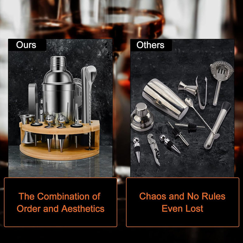 Bartender Kit With Bamboo Stand, 12 Piece 25oz Cocktail Shaker Set With All Essential Bar Tools Set For Drink Mixing, Ideal Gifts For Cocktail Lovers, Home Bar Bartending Kit With Cocktail Recipes