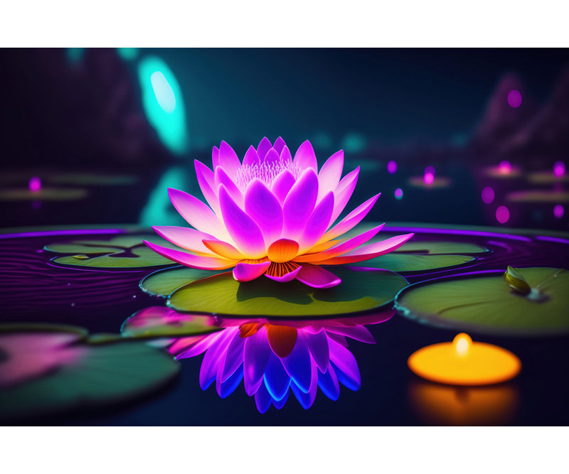 «Unreal Neon Waterlilies» par Stephen Chambers, impression sur toile tendue, L 18 po x H 15 po
