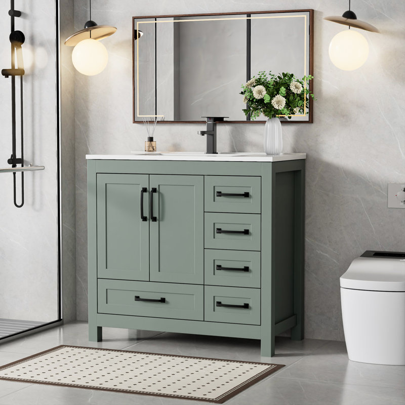 Wimer 36" Single Bathroom Vanity With Sink Top, Bathroom Sink Faucet and Pop Up Drain, Hand Paint Surface, EPA Certified