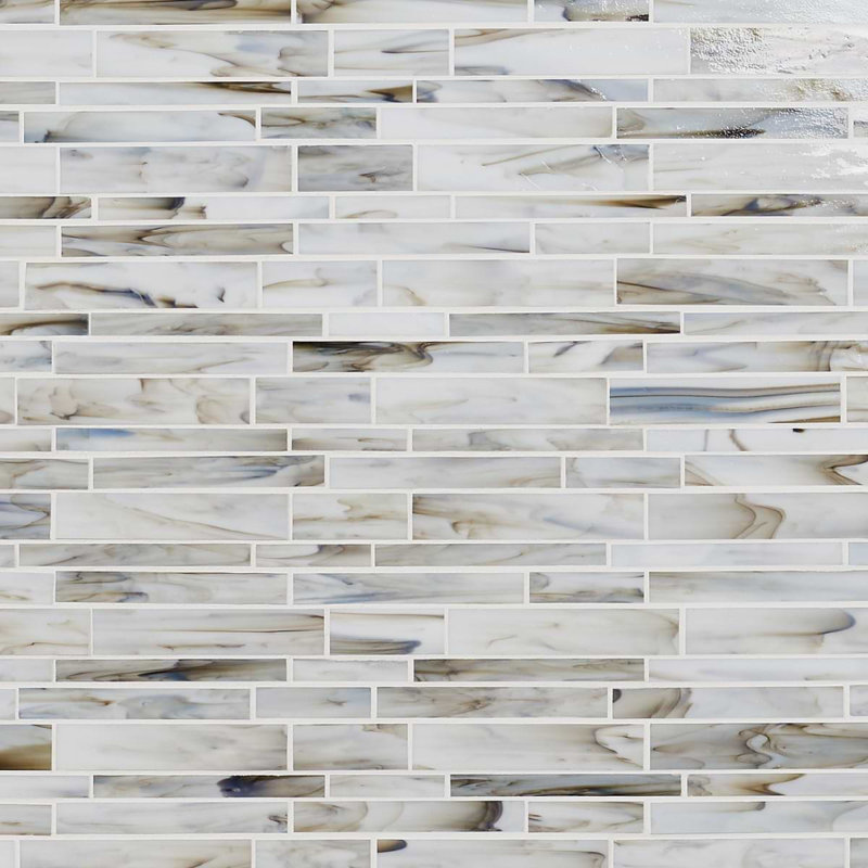 Matchstix 11x11 Brick Polished Glass Mosaic Tile, Aura White
