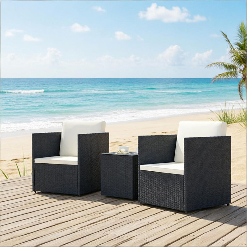 Ensemble de meubles d'extérieur 3 pièces, White Cushion/Black Frame