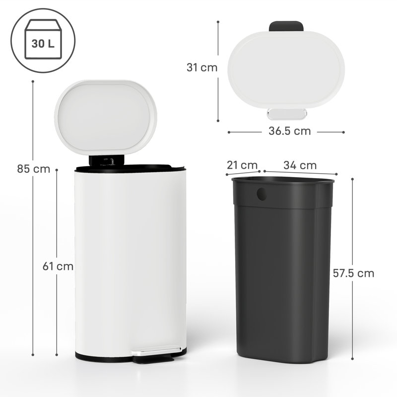 Metal, Plastic Step On Kitchen Trash Can - 30L, Cream