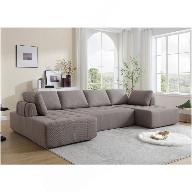 Canapé modulaire de 138,5 po, canapé en forme de U, salon, appartement, rembourré, canapé 6 places, canapé combiné libre (tissu en filet), tissu respirant, gris