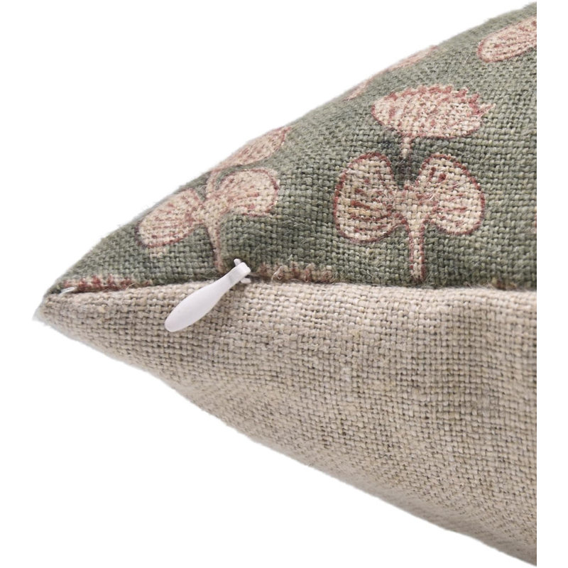 Fabdivine Boho Floral Cushion Cover Handmade Thick Linen Block Print Pillow- Tulsi Buti, Blue Floral, 20" x 20", Square