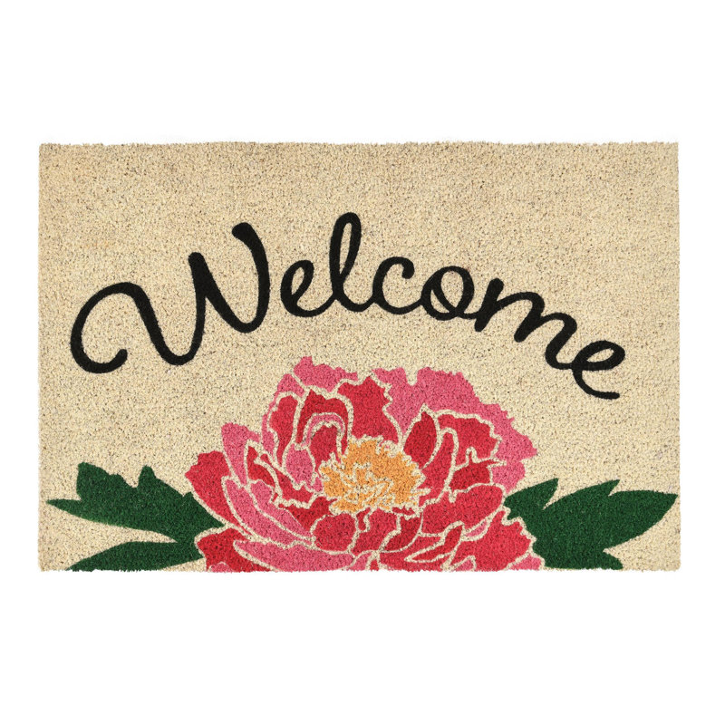 Tapis d'entrée extérieur antidérapant en PVC 36 po x 24 po Peony Welcome