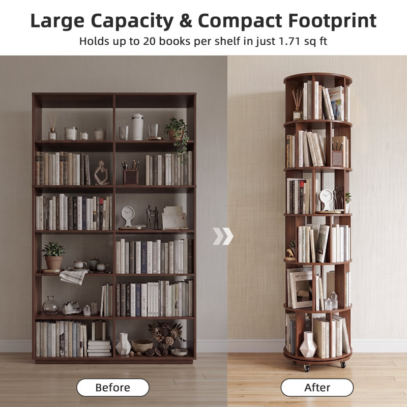 Solid Wood Book Caddy Cabinet, (6 tablettes) H 77,2 po x l 17,3 po x P 17,3 po