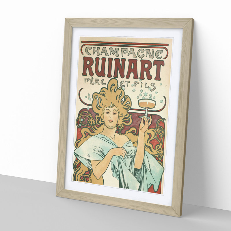 Champagne Ruinart Vol.1 by Alphonse Mucha - Picture Frame Painting, 48cm H x 36cm W x 2cm D, Oak Framed