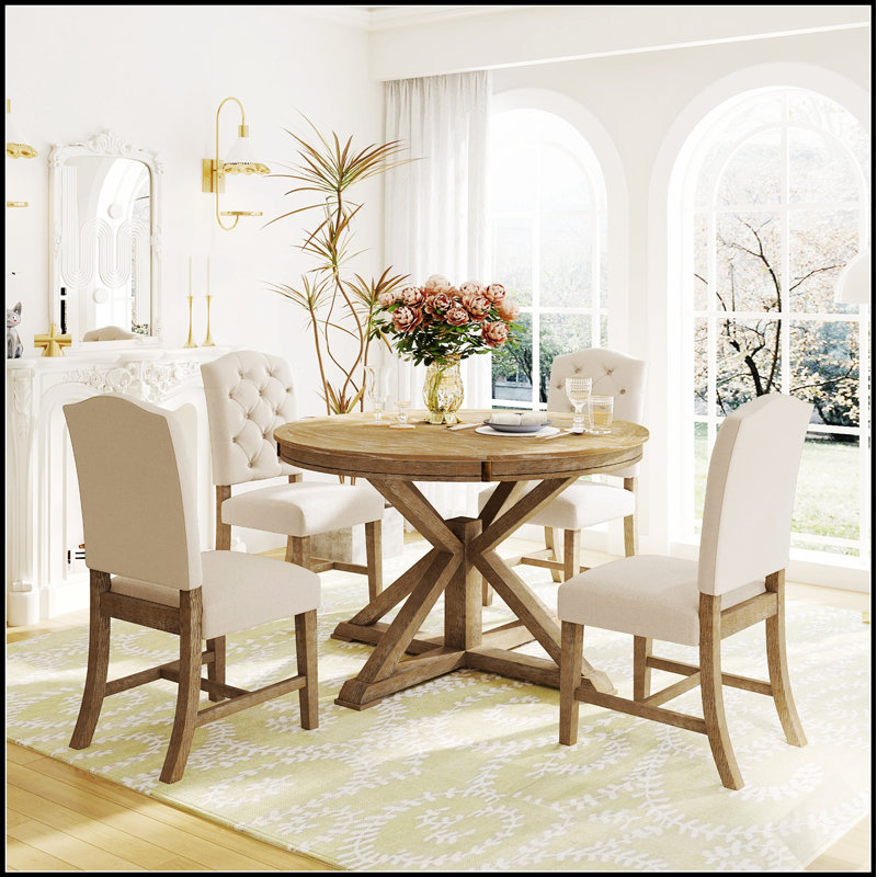 Ensemble de table de salle à manger extensible avec quatre chaises rembourrées pour des repas familiaux polyvalents et des réceptions élégantes