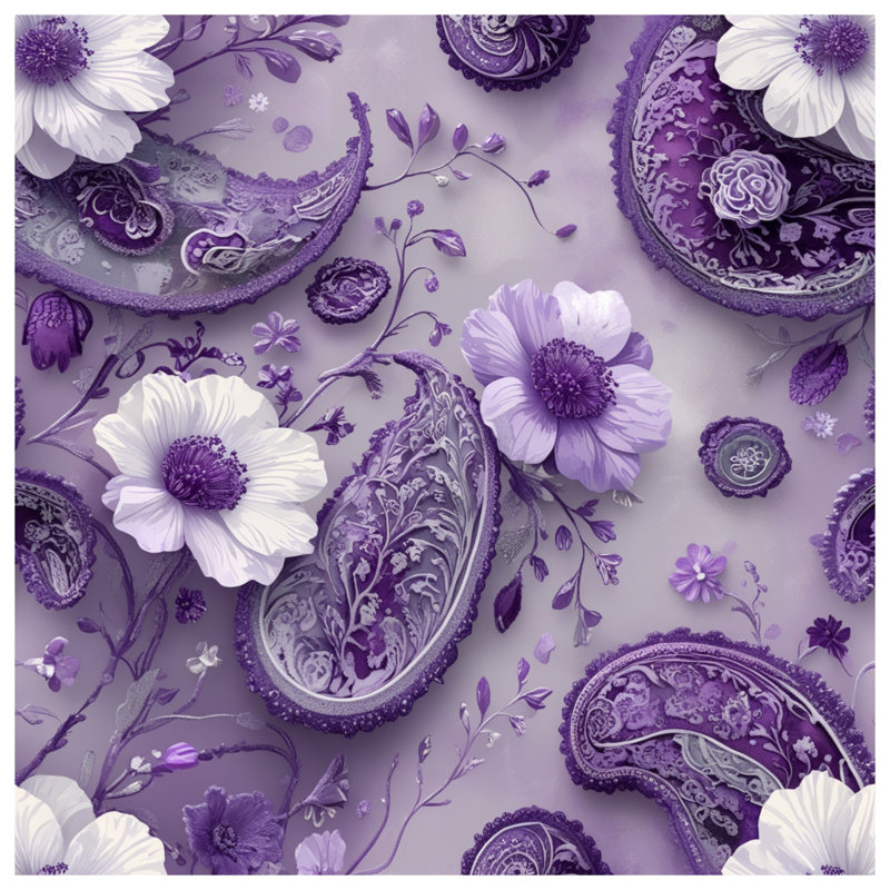 Housses de couette mauve à motif floral et cachemire, Lit simple
