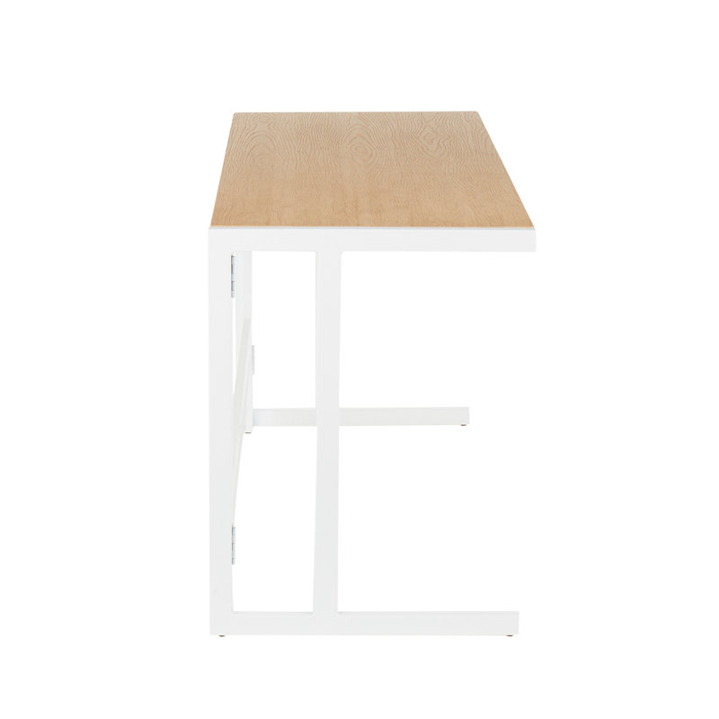 Bureau industriel en métal blanc et bambou grain de bois naturel pressé