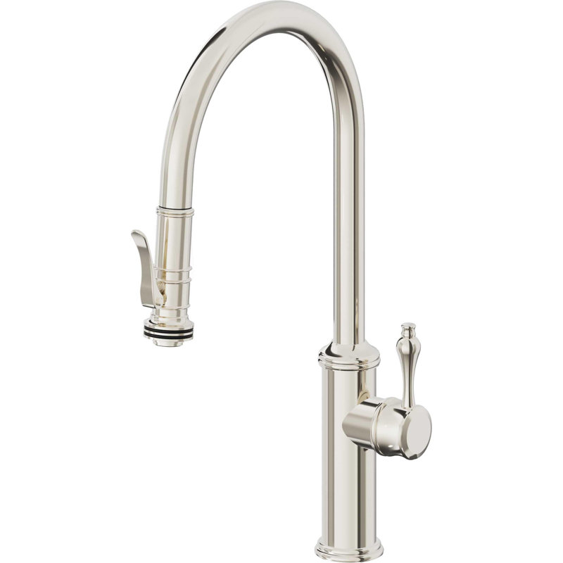 Davoli Pull-Down Kitchen Faucet with Squeeze Sprayer - High Arc Spout, Polished Nickel, Modern Lever