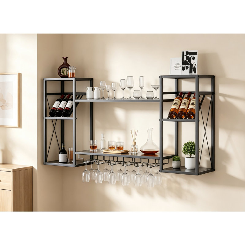 Wine Bottle & Glass Rack Black