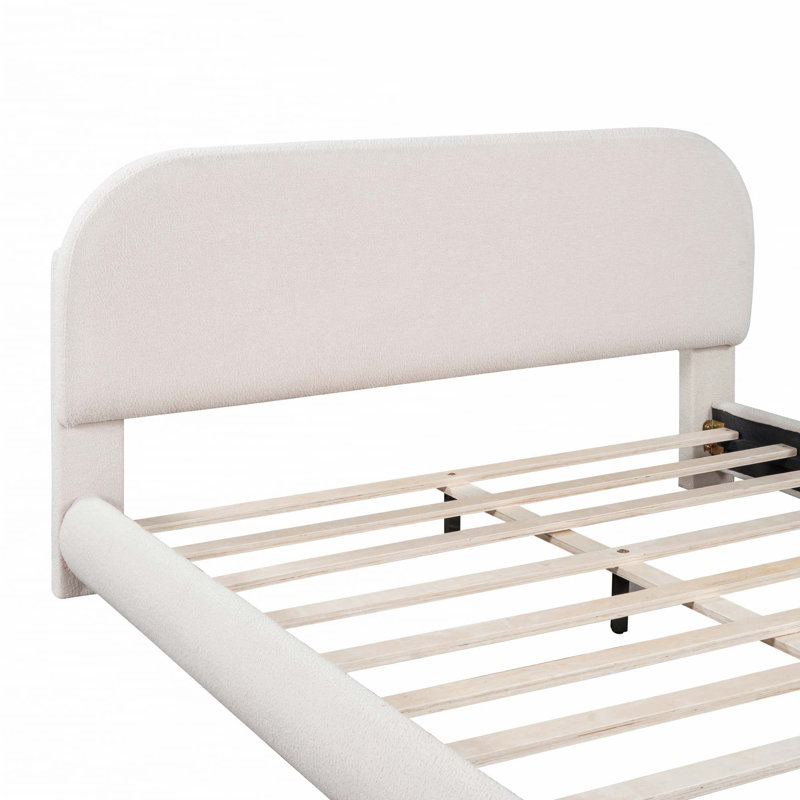 Lit plateforme tapissier Teddy, Beige, Grand