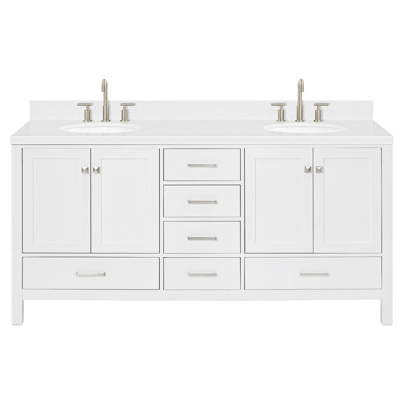  Meuble-lavabo double 72,25 po avec comptoir, Blanc, Oval