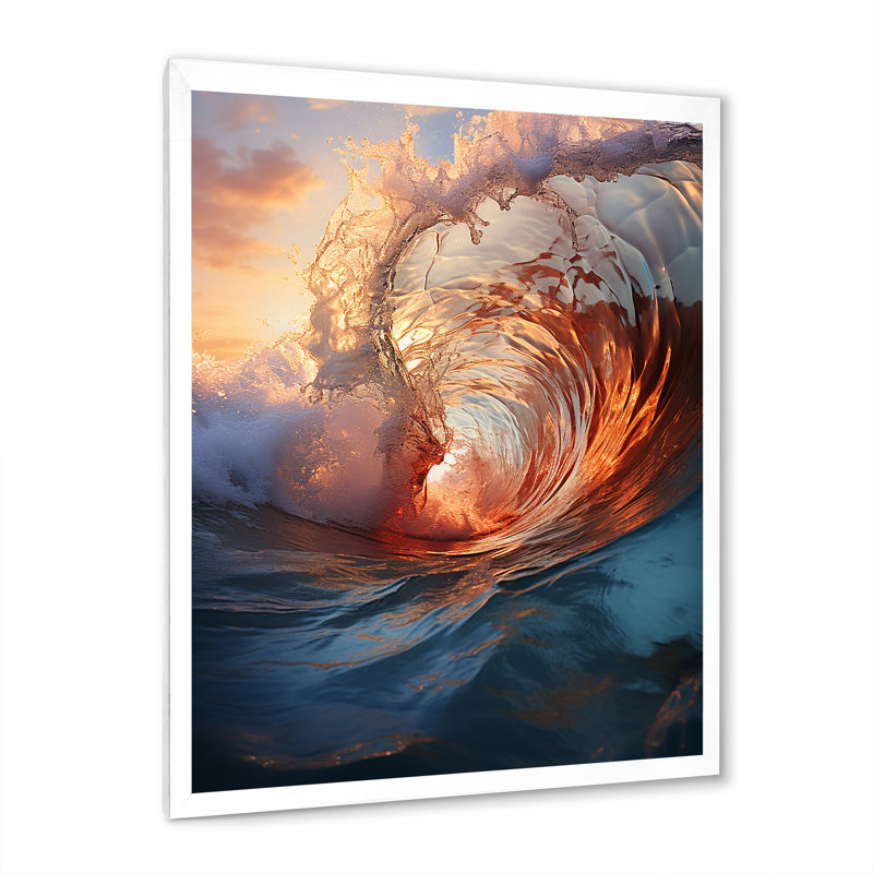 «Beach Photo Sunlit Waves» sur toile, Cadre photo blanc, L 16 po x H 32 po