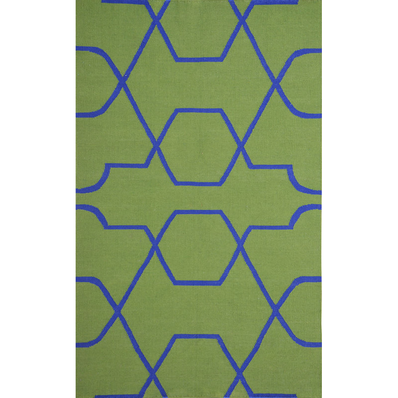 Tapis décoratif vert à motif géométrique tissé à la main Westborough, Rectangle de 5 pi x 8 pi