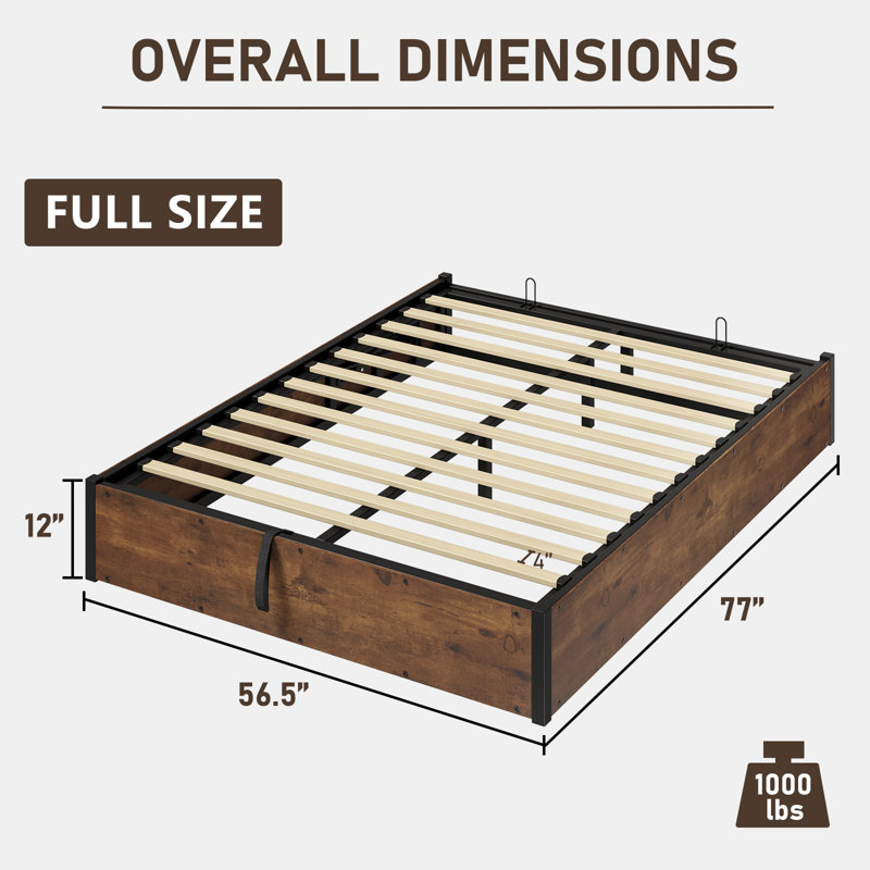 Base de lit plateforme avec rangement Lift Up, Double, Brun