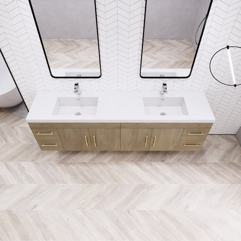 Mapleview 83.46'' Double Bathroom Vanity with Acrylic Top, White Oak