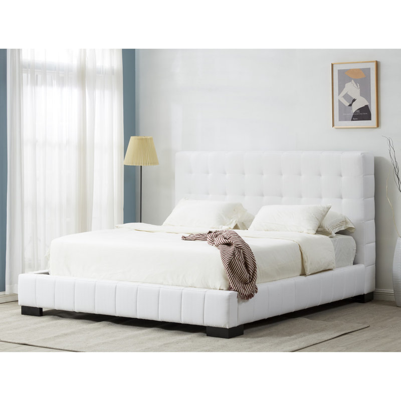 Vivaldi Upholstered Platform Bed, White, Queen