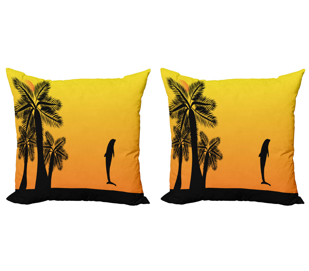 Kissen Kissenbezug 2er Pack, Ombre Sunset Palms Dolphin, Gelb Orange