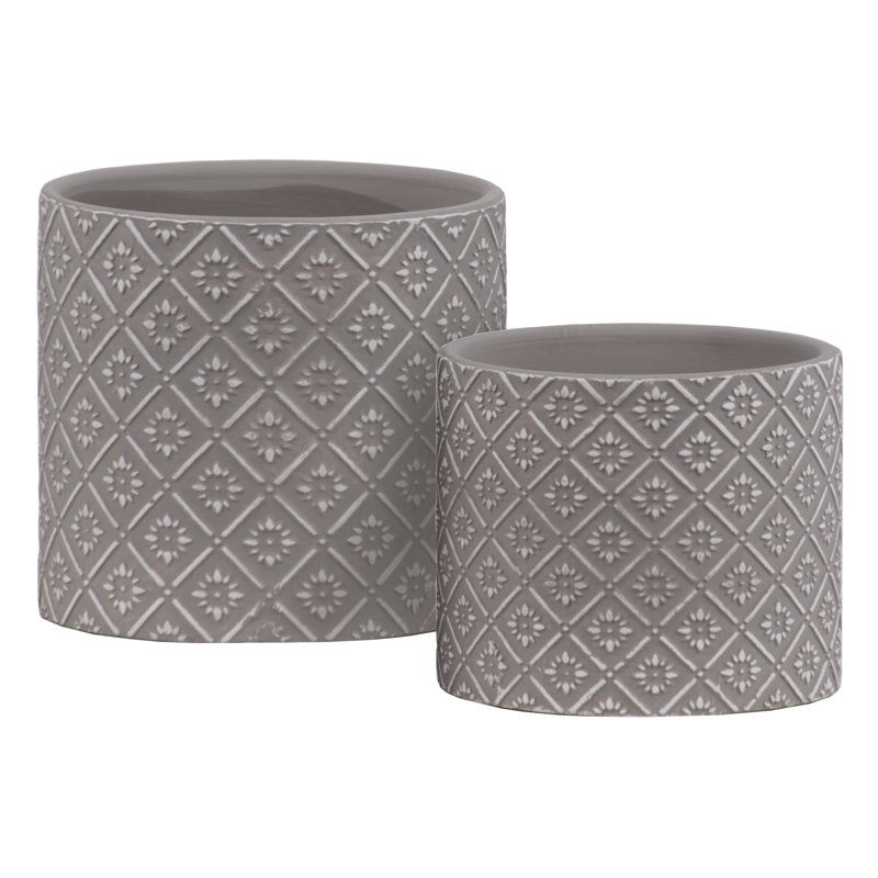 Ensemble de pot de fleurs cylindrique en pierre 2 pièces Kroll, Gris
