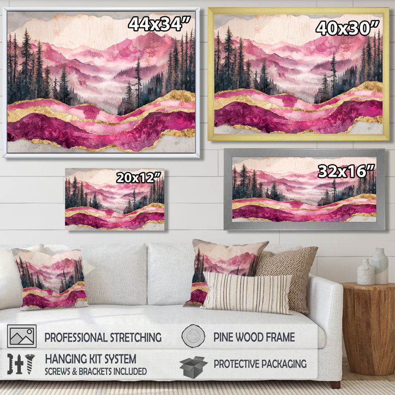 Ruby Crystal Lake Into The Pine Forest I - art mural lac, H 12 po x l 20 po, Reproduction encadrée d'une seule photo, Noir