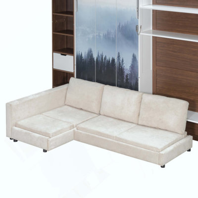 Murphy Bed with Storage Cabinet, Open Shelving & USB Port, Large Sofa Front, Mountain Landscape Printed Panel, Space-Saving Wall Bed for Bedroom, Guest Room & Apartment