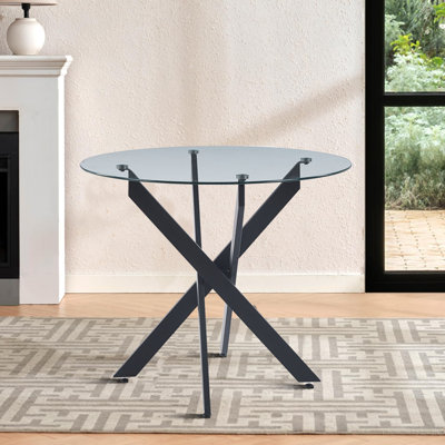 35" Modern minimalist sturdy round dining table with metal legs and protective legs for pantries and kitchens, lounges, meeting rooms by Ivy Bronx