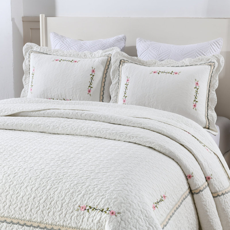 Ensemble de courtepointe réversible 100% coton 3 pièces Dwyne, Couvre-lit grand + 2 taies décoratives standard