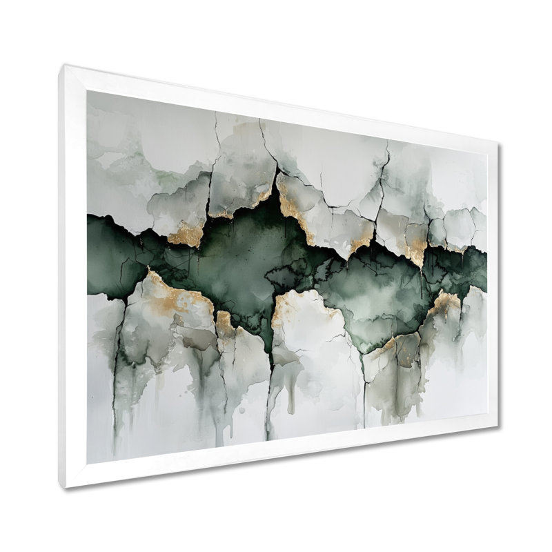 Blanc et gris «Silence of Perception I» - Art mural abstrait minimaliste, H 30 po x l 40 po, Cadre simple, Blanc