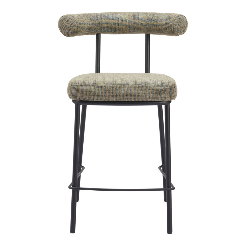 Tabouret de bar Kede en tweed vert, Tabouret de comptoir (siège d'une hauteur de 26 p