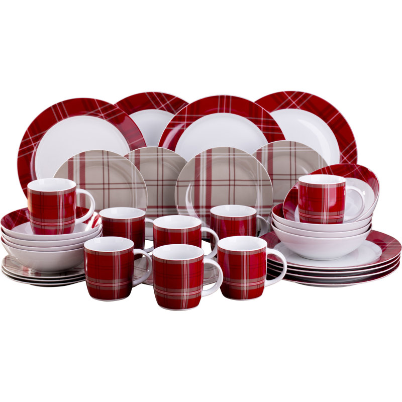 32 Piece Highland Red Tartan Dinner Set