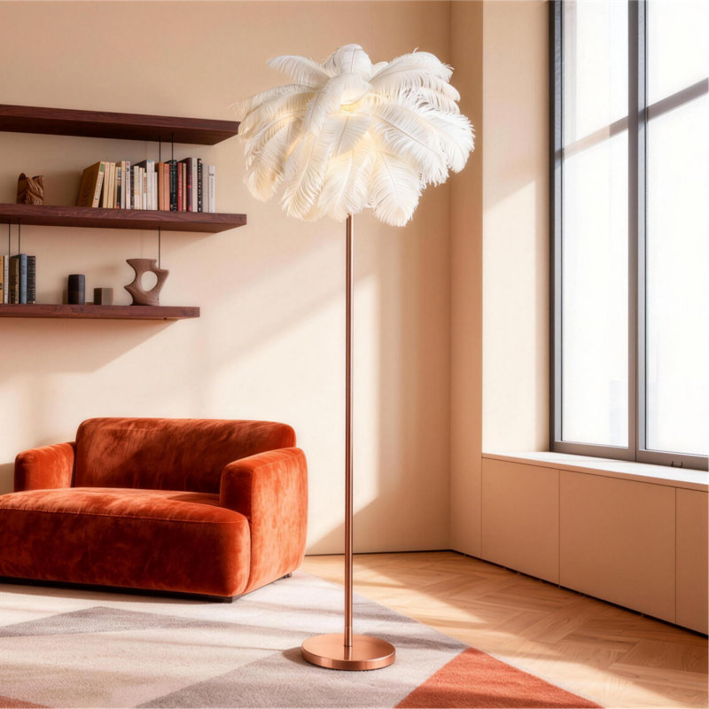 Lampe sur pied à DEL en plumes 61 po avec prise 61 po, Chameau