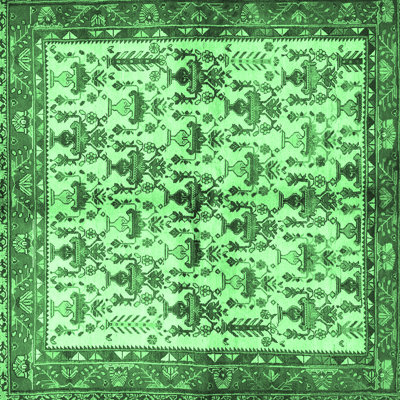 Tapis vert / ivoire / gris en laine et polyester tissés à la machine Karleah