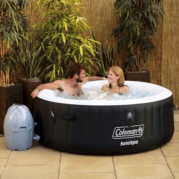 5'x5' Inflatable Hot Tub Portable Bathtub with 120 Jets & Air Pump Ideal  for 4 