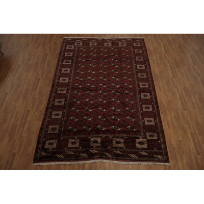 Tapis traditionnel bourgogne à motifs octogonaux complexes 8 x 13